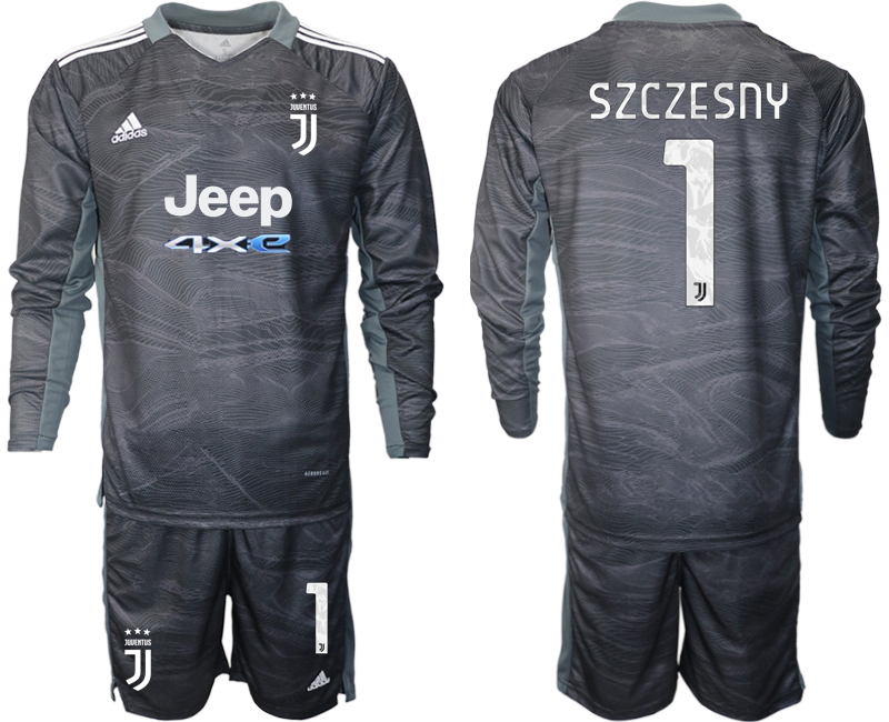 Men 2021-2022 Club Juventus black Goalkeeper Long Sleeve #1 Adidas Soccer Jersey->juventus jersey->Soccer Club Jersey